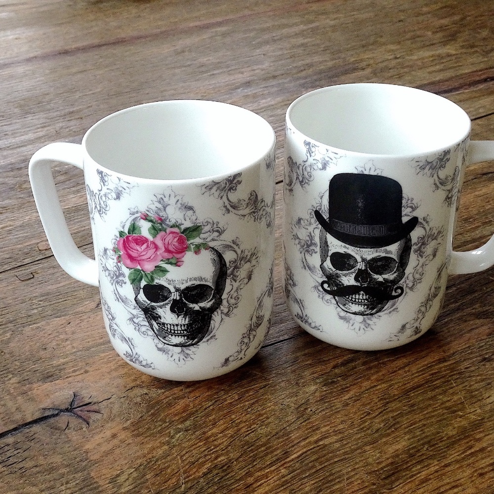 His & Hers Portobello By Design Bone Chine Steampunk Halloween Skull Coffee Mugs - Picture 2 of 7